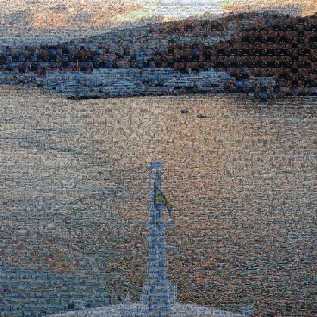 Mosaic of a coastline at dusk