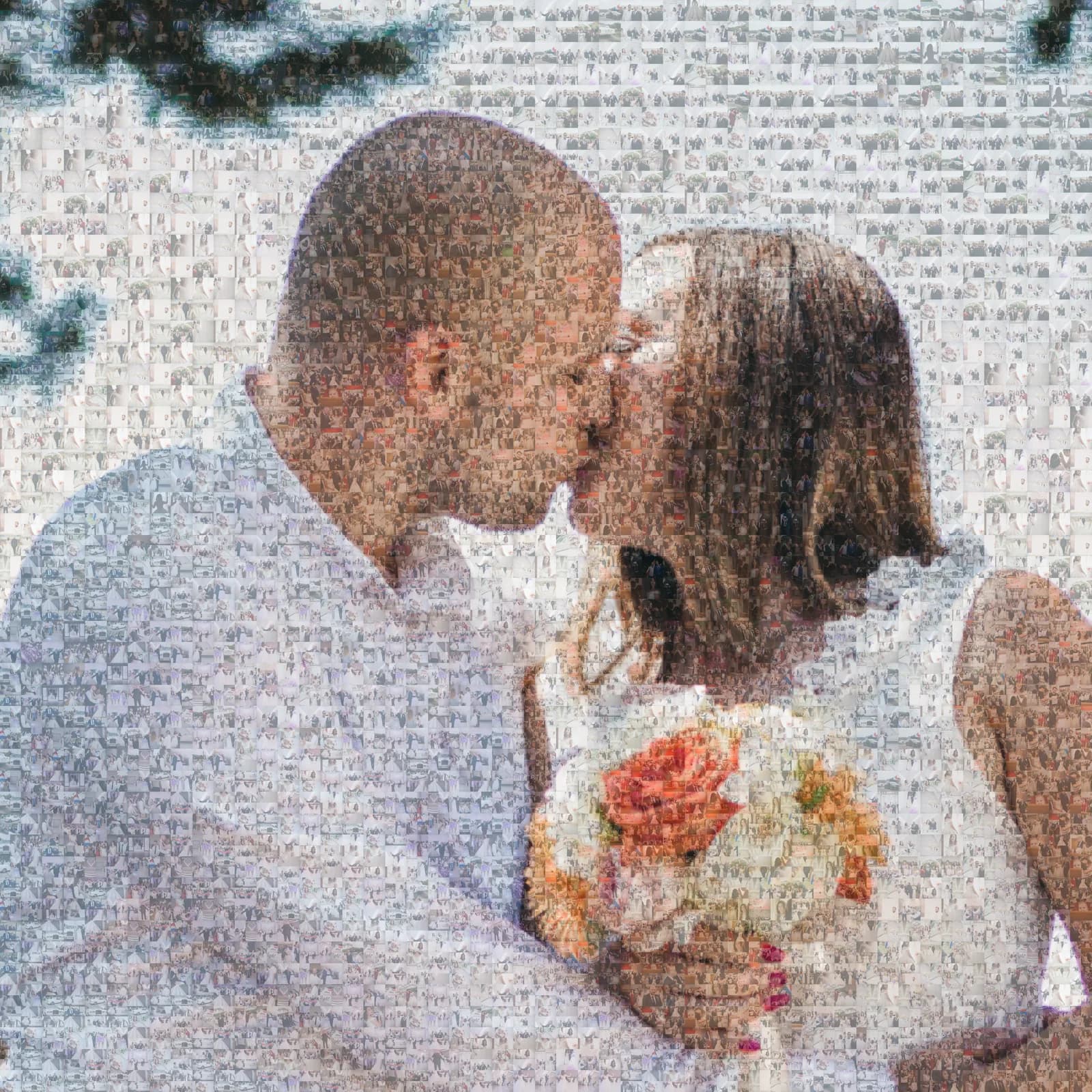 Mosaic portrait of a couple on their wedding day